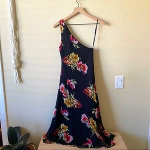 Ralph Lauren One Shoulder Black Floral Dress